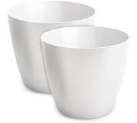TULMERO Pot de Fleurs Mat en Plastique - Décoratif pour Grandes et Petites Plantes, Herbes Aromatiques - Lot de 2, Blanc, ø 25 cm