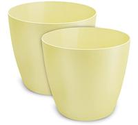 TULMERO Pot de Fleurs Mat en Plastique - Décoratif pour Grandes et Petites Plantes, Herbes Aromatiques - Lot de 2, Jaune, ø 18 cm