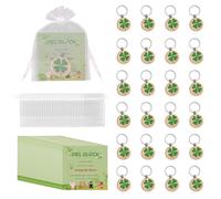 Tulov Ensemble de 24 porte-clés en bois "Bonheur", porte-clés en bois trèfle à quatre feuilles, ensemble cadeau "Bonne chance" pour départ, remerciements, Noël, Nouvel An, confirmation, rentrée des