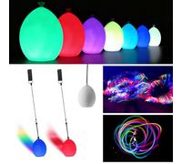 Tulov Lot de 2 balles de poï lumineuses à LED, 7 couleurs et 9 modes, avec doubles boucles réglables, pour spectacle de lumière, danse, rave, pour enfants et adultes (style ballon