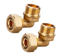 Tulov Lot de 2 raccords coudés à 90° - 20 mm x 3/4" AG - DVGW - Raccord coudé de transition - Raccord de tuyau en laiton pour tuyaux en cuivre, tube composite multicouche et tube composite en