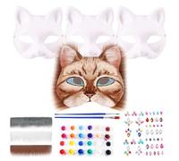 Tulov Lot de 3 masques de chat DIY avec fourrure, pigments et autocollants en pierres précieuses, masque de fête pour fêtes costumées, carnaval, jeux de rôle, fêtes d'Halloween