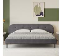 Lit capitonné 140x190cm gris avec tête de lit et sommier TULSA