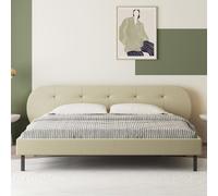 Lit capitonné 160x200cm beige avec tête de lit et sommier TULSA