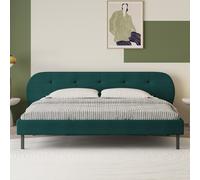 CONCEPT USINE | Lit Capitonné 160x200 cm Capitonné Tulsa Vert | Tête de Lit Arrondie, Pochettes Latérales | Sommier à Lattes Inclus | Tissu Polyester | Pieds Métal Noir | Design Sobre et Pratique