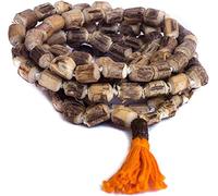 Tulsi Japa Mala avec sac Gomukhi 6 mm - Chapelet en perles de prière basilic naturel noué à la main pour chant et méditation - Collier karma bouddhiste hindou - Grandes perles brutes Puja et yoga