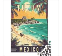 Tulum Travel Poster Puzzles 1000 pièces | puzzle pour les vacances d'été un super passe temps d'intérieur pour les jours de pluie à la maison le soir en douceur38x52cm