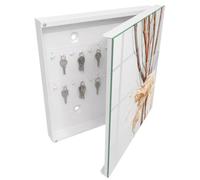 Tulup Armoire à Clés 30x30 cm | Blanc | Porte Droite | Fixation Murale | Branches Dans Un Vase | pour Rangement de Clefs | Panneau Avant en Verre | en Métal | Decorative | Chevilles Incluses