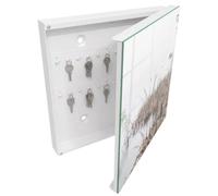 Tulup Armoire à Clés 30x30 cm | Blanc | Porte Droite | Fixation Murale | Brumeux Calme | pour Rangement de Clefs | Chevilles Incluses | Panneau Avant en Verre | Decorative | en Métal