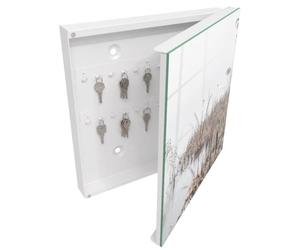 Tulup Armoire à Clés 30x30 cm | Blanc | Porte Droite | Fixation Murale | Brumeux Calme | pour Rangement de Clefs | Chevilles Incluses | Panneau Avant en Verre | Decorative | en Métal