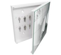 Tulup Armoire à Clés 30x30 cm | Blanc | Porte Droite | Fixation Murale | Calme Classique | pour Rangement de Clefs | Decorative | en Métal | Panneau Avant en Verre | Chevilles Incluses