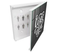 Tulup Armoire à Clés 30x30 cm | Blanc | Porte Droite | Fixation Murale | Carpe Diem | Panneau Avant en Verre | Decorative | Chevilles Incluses | pour Rangement de Clefs | en Métal