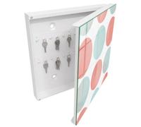 Tulup Armoire à Clés 30x30 cm | Blanc | Porte Droite | Fixation Murale | Cercles Pastel | Chevilles Incluses | en Métal | Panneau Avant en Verre | Decorative | pour Rangement de Clefs