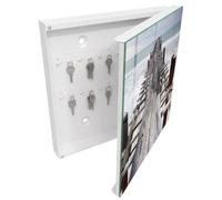 Tulup Armoire à Clés 30x30 cm | Blanc | Porte Droite | Fixation Murale | Havre Sans Fin | pour Rangement de Clefs | Panneau Avant en Verre | en Métal | Chevilles Incluses | Decorative