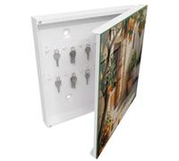 Tulup Armoire à Clés 30x30 cm | Blanc | Porte Droite | Fixation Murale | Jardin Des Orangers | pour Rangement de Clefs | en Métal | Decorative | Chevilles Incluses | Panneau Avant en Verre