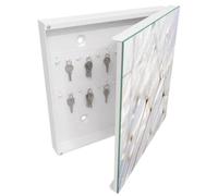 Tulup Armoire à Clés 30x30 cm | Blanc | Porte Droite | Fixation Murale | La Légèreté De La Nature | Decorative | Chevilles Incluses | en Métal | Panneau Avant en Verre | pour Rangement de Clefs