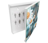 Tulup Armoire à Clés 30x30 cm | Blanc | Porte Droite | Fixation Murale | Légèreté Florale | Decorative | en Métal | Chevilles Incluses | pour Rangement de Clefs | Panneau Avant en Verre