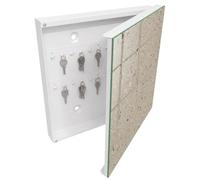 Tulup Armoire à Clés 30x30 cm | Blanc | Porte Droite | Fixation Murale | Texture De Galets | Decorative | pour Rangement de Clefs | Chevilles Incluses | Panneau Avant en Verre | en Métal