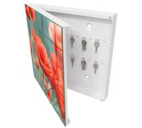 Tulup Armoire à Clés 30x30 cm | Blanc | Porte Gauche | Fixation Murale | Coquelicots Rouges | en Métal | pour Rangement de Clefs | Panneau Avant en Verre | Chevilles Incluses | Decorative