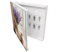 Tulup Armoire à Clés 30x30 cm | Blanc | Porte Gauche | Fixation Murale | Fleurs Dans Un Vase | pour Rangement de Clefs | Chevilles Incluses | Decorative | en Métal | Panneau Avant en Verre