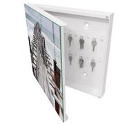 Tulup Armoire à Clés 30x30 cm | Blanc | Porte Gauche | Fixation Murale | Havre Sans Fin | pour Rangement de Clefs | Panneau Avant en Verre | en Métal | Chevilles Incluses | Decorative
