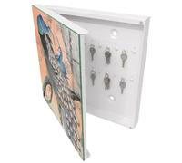 Tulup Armoire à Clés 30x30 cm | Blanc | Porte Gauche | Fixation Murale | La Beauté Du Paon | Panneau Avant en Verre | pour Rangement de Clefs | Decorative | Chevilles Incluses | en Métal