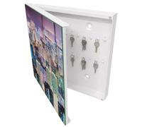 Tulup Armoire à Clés 30x30 cm | Blanc | Porte Gauche | Fixation Murale | Nuit En Ville | Decorative | Panneau Avant en Verre | Chevilles Incluses | en Métal | pour Rangement de Clefs