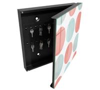 Tulup Armoire à Clés 30x30 cm | Noir | Porte Droite | Fixation Murale | Cercles Pastel | Chevilles Incluses | en Métal | Panneau Avant en Verre | Decorative | pour Rangement de Clefs