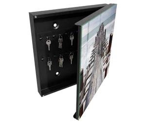 Tulup Armoire à Clés 30x30 cm | Noir | Porte Droite | Fixation Murale | Havre Sans Fin | pour Rangement de Clefs | Panneau Avant en Verre | en Métal | Chevilles Incluses | Decorative