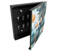 Tulup Armoire à Clés 30x30 cm | Noir | Porte Droite | Fixation Murale | Légèreté Florale | Decorative | en Métal | Chevilles Incluses | pour Rangement de Clefs | Panneau Avant en Verre