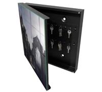 Tulup Armoire à Clés 30x30 cm | Noir | Porte Gauche | Fixation Murale | Ruines Mystérieuses | en Métal | Panneau Avant en Verre | pour Rangement de Clefs | Decorative | Chevilles Incluses