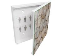 Tulup Boîte à Clés 30x30 cm | Blanc | Porte Droite | Fixation Murale | Cercles En Bois | Decorative | Chevilles Incluses | en Métal | Panneau Avant en Verre | pour Rangement de Clefs
