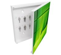 Tulup Boîte à Clés 30x30 cm | Blanc | Porte Droite | Fixation Murale | Éclat De Feuilles | Chevilles Incluses | pour Rangement de Clefs | Panneau Avant en Verre | en Métal | Decorative