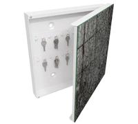 Tulup Boîte à Clés 30x30 cm | Blanc | Porte Droite | Fixation Murale | Écorce D'Arbre | Chevilles Incluses | pour Rangement de Clefs | en Métal | Panneau Avant en Verre | Decorative