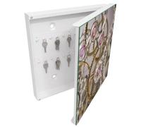 Tulup Boîte à Clés 30x30 cm | Blanc | Porte Droite | Fixation Murale | Élégance Mécanique | Panneau Avant en Verre | Chevilles Incluses | Decorative | en Métal | pour Rangement de Clefs
