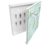 Tulup Boîte à Clés 30x30 cm | Blanc | Porte Droite | Fixation Murale | Feuilles Vertes | Decorative | pour Rangement de Clefs | Panneau Avant en Verre | Chevilles Incluses | en Métal