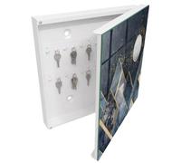 Tulup Boîte à Clés 30x30 cm | Blanc | Porte Droite | Fixation Murale | Géométrie Du Ciel | pour Rangement de Clefs | Panneau Avant en Verre | Decorative | en Métal | Chevilles Incluses