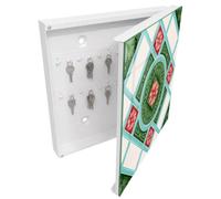 Tulup Boîte à Clés 30x30 cm | Blanc | Porte Droite | Fixation Murale | Géométrie Florale | Chevilles Incluses | Panneau Avant en Verre | Decorative | en Métal | pour Rangement de Clefs