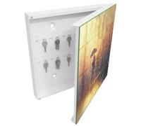 Tulup Boîte à Clés 30x30 cm | Blanc | Porte Droite | Fixation Murale | Mélancolie Chaleureuse | en Métal | pour Rangement de Clefs | Panneau Avant en Verre | Decorative | Chevilles Incluses