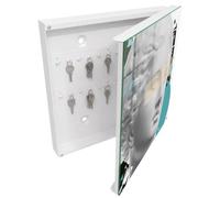 Tulup Boîte à Clés 30x30 cm | Blanc | Porte Droite | Fixation Murale | Modernité Classique | Decorative | pour Rangement de Clefs | Chevilles Incluses | en Métal | Panneau Avant en Verre