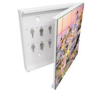 Tulup Boîte à Clés 30x30 cm | Blanc | Porte Droite | Fixation Murale | Paysage Grec | Chevilles Incluses | Panneau Avant en Verre | Decorative | pour Rangement de Clefs | en Métal