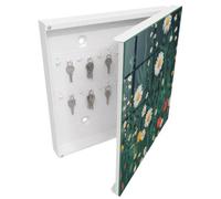 Tulup Boîte à Clés 30x30 cm | Blanc | Porte Droite | Fixation Murale | Prairie Fleurie | pour Rangement de Clefs | en Métal | Chevilles Incluses | Decorative | Panneau Avant en Verre
