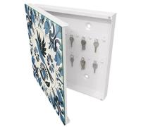 Tulup Boîte à Clés 30x30 cm | Blanc | Porte Gauche | Fixation Murale | Oiseau Bleu | Decorative | en Métal | pour Rangement de Clefs | Panneau Avant en Verre | Chevilles Incluses