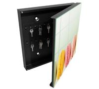 Tulup Boîte à Clés 30x30 cm | Noir | Porte Droite | Fixation Murale | Délices Colorés | pour Rangement de Clefs | Panneau Avant en Verre | Decorative | en Métal | Chevilles Incluses