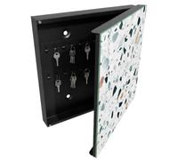 Tulup Boîte à Clés 30x30 cm | Noir | Porte Droite | Fixation Murale | Galets Colorés | Decorative | Panneau Avant en Verre | pour Rangement de Clefs | en Métal | Chevilles Incluses