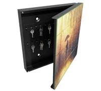 Tulup Boîte à Clés 30x30 cm | Noir | Porte Droite | Fixation Murale | Mélancolie Chaleureuse | en Métal | pour Rangement de Clefs | Panneau Avant en Verre | Decorative | Chevilles Incluses