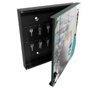 Tulup Boîte à Clés 30x30 cm | Noir | Porte Droite | Fixation Murale | Modernité Classique | Decorative | pour Rangement de Clefs | Chevilles Incluses | en Métal | Panneau Avant en Verre