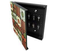 Tulup Boîte à Clés 30x30 cm | Noir | Porte Gauche | Fixation Murale | Fleurs Joyeuses | Panneau Avant en Verre | Chevilles Incluses | pour Rangement de Clefs | en Métal | Decorative