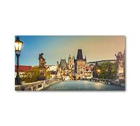 Tulup Crédence de Cuisine 100x50cm Dosseret en Verre Fond de hotte Verre de sécurité trempé Splashback Guard - Spectacles et Architecture - Multicolore - Prague Bridge République Tchèque