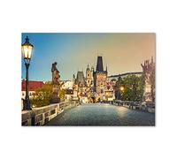 Tulup Crédence de Cuisine 100x70cm Dosseret en Verre Fond de hotte Verre de sécurité trempé Splashback Guard - Spectacles et Architecture - Multicolore - Prague Bridge République Tchèque
